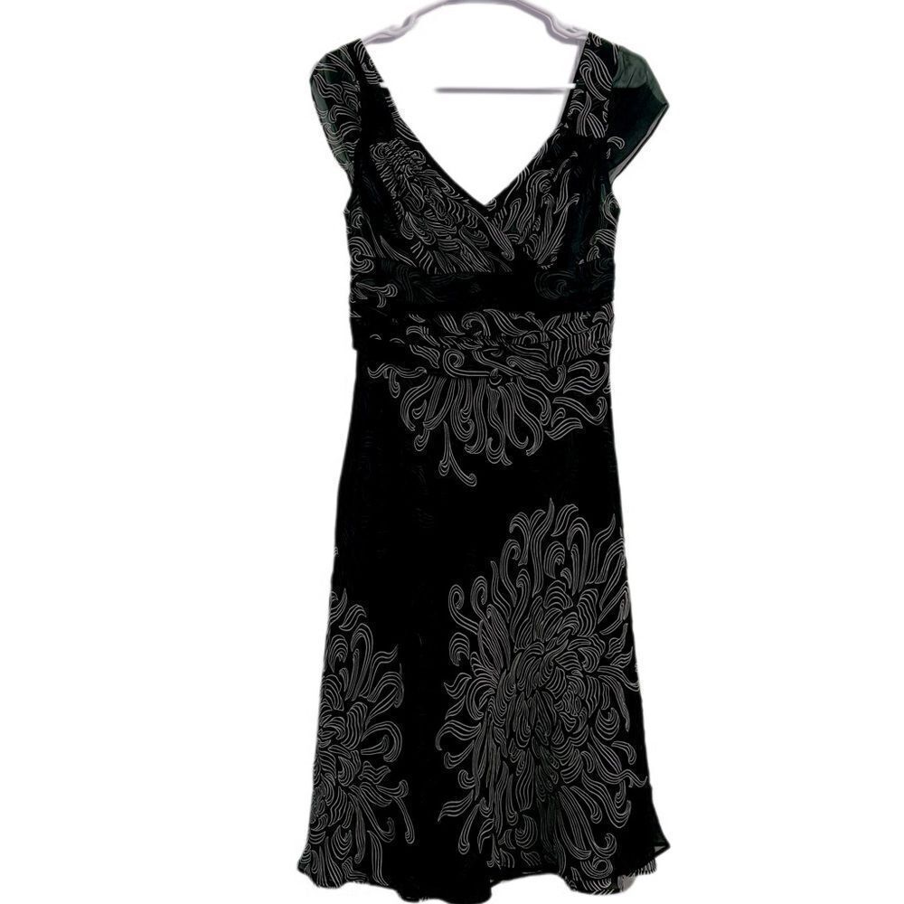 Ann Taylor Black A-line Midi Dress with V-neck and Flutter Sleeves‎
